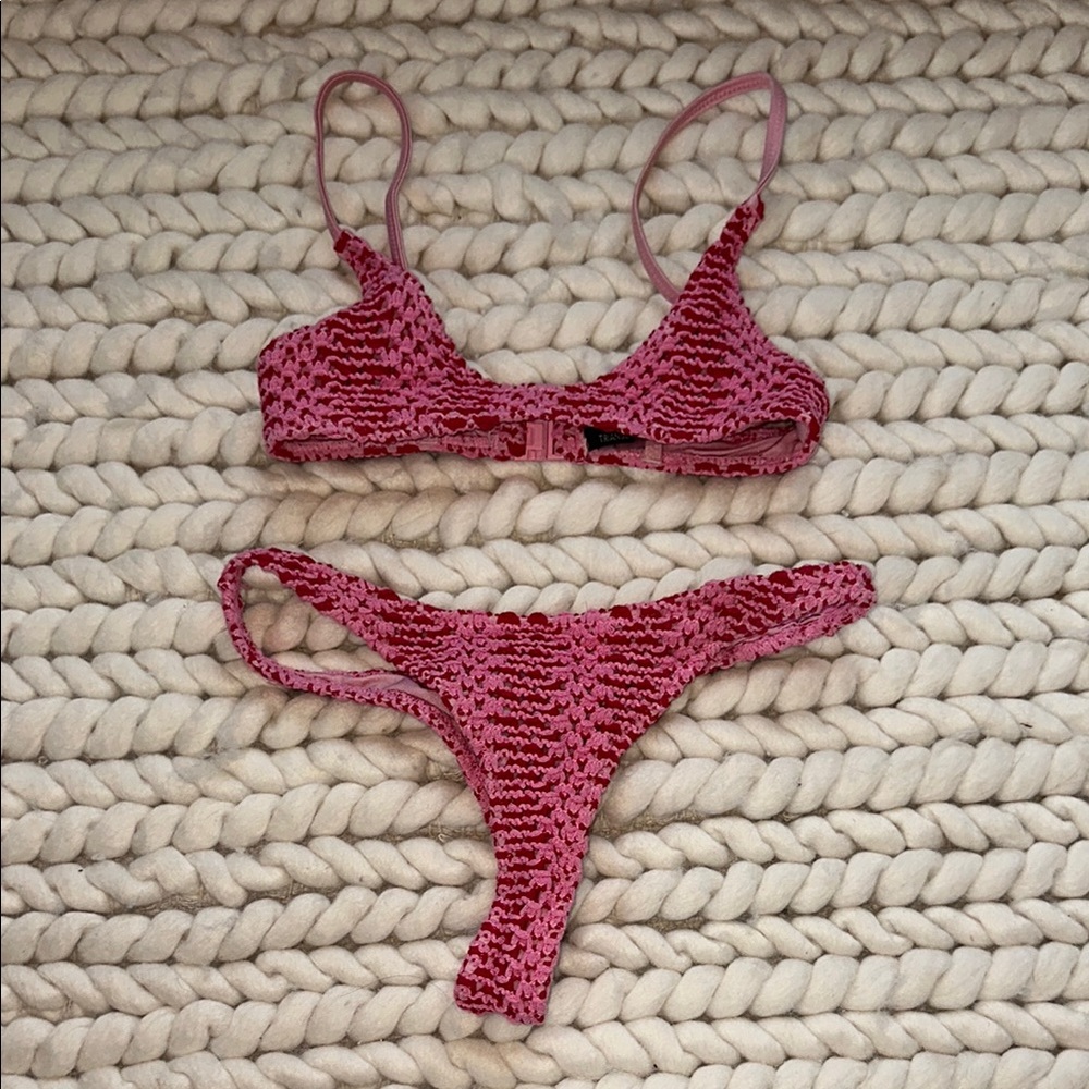 Pink Crochet Triangl Bikini Set (S bottom XXS top)